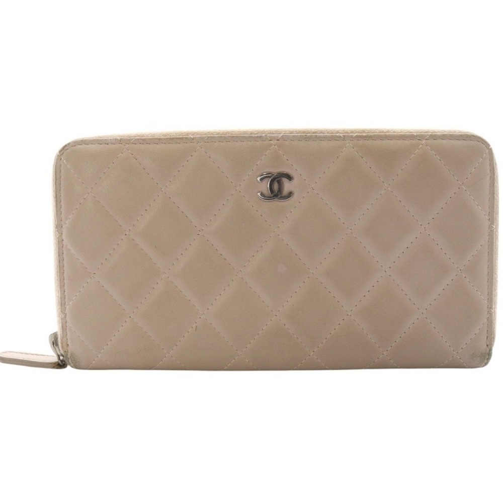 Chanel CHANEL Quilted Matlasse Round Zipper Long Wallet Coco Mark Pink Beige/SR
